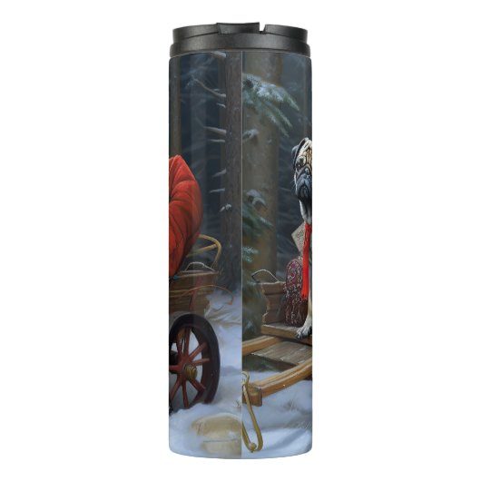 Pug Kerstmis Feestelijk Seizoen Thermosbeker (Achterkant)