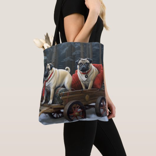 Pug Kerstmis Feestelijk Seizoen Tote Bag (Dichtbij)