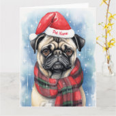 Pug Kerstmis Gepersonaliseerde Santa Paws Feesteli Kaart (Gele Bloem)