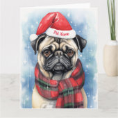 Pug Kerstmis Gepersonaliseerde Santa Paws Feesteli Kaart (Voorkant)