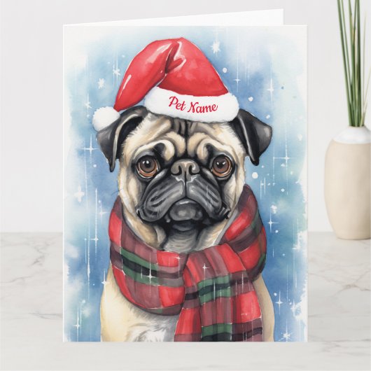 Pug Kerstmis Gepersonaliseerde Santa Paws Feesteli Kaart (Voorkant)