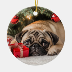 Pug Kerstmis Keramisch Ornament