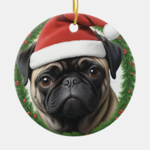 Pug Kerstmis Keramisch Ornament