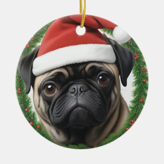 Pug Kerstmis Keramisch Ornament (Voorkant)