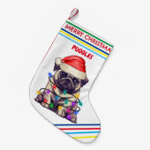 PUG Kerstmis Kousen met naam. Kleine Kerstsok (Voorkant (Hangend))