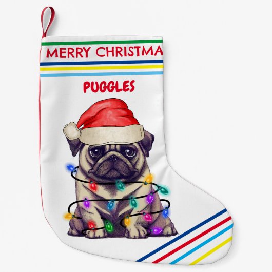 PUG Kerstmis Kousen met naam. Kleine Kerstsok (Voorkant)