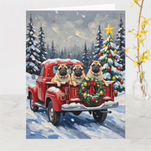 Pug Kerstmis Rode Truck Vakantie Kaart
