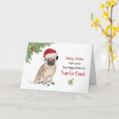 Pug Kerstmis van Dog in Funny Santa Hat Kaart (Gele Bloem)