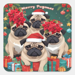 Pug Kerstmis Vierkante Sticker