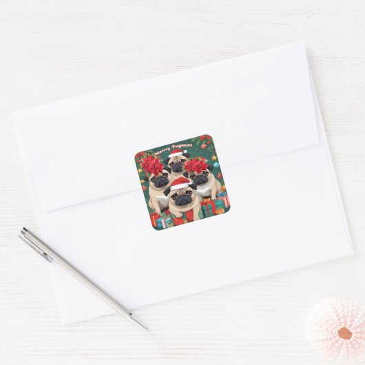 Pug Kerstmis Vierkante Sticker (Envelop)