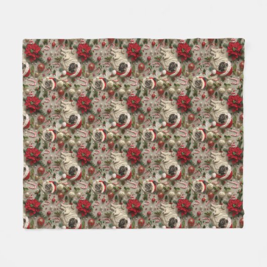 Pug kerstpatroon fleece deken (Voorkant (Horizontaal))