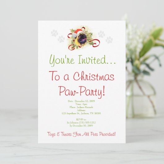 Pug-kerstuitnodiging Kaart (Staand voorkant)