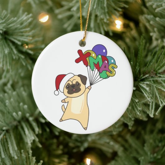 Pug kerstwinter winterdieren Honden Volwassen kled Keramisch Ornament (Boom)