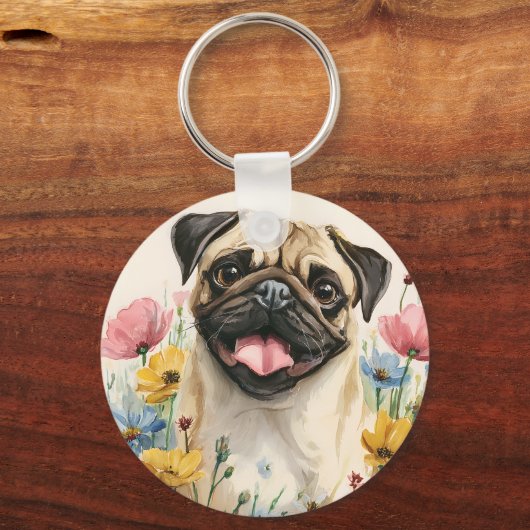 Pug Keychain – Watercolor (Achterkant)