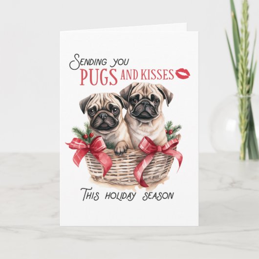 Pug & Kisses Christmas, 5" x 7" Wenskaart Kaart (Voorkant)