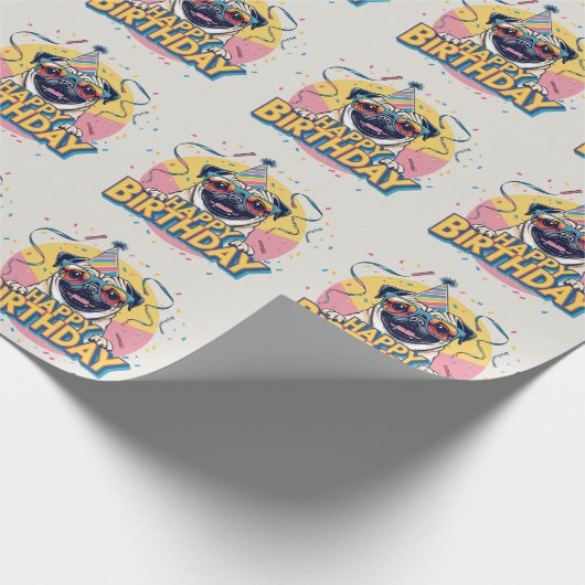 Pug kleurrijk cadeaupapier (Hoek)