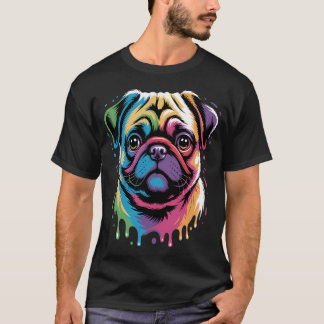 Pug Kleurrijk Pop Art Spat Art Tie Dye Regenboog T-shirt