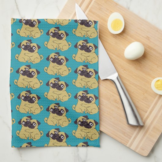 Pug knuffel Blauw, Theedoek (Quarter Fold)