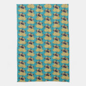 Pug knuffel Blauw, Theedoek (Verticaal)