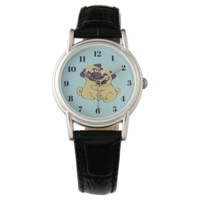 Pug knuffel  horloge (Voorkant)