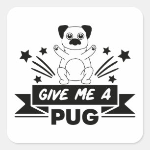 Pug Knuffel Puppy Moeder Hond Vader Fur Mama Baby Vierkante Sticker