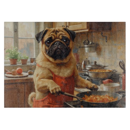 Pug Kookt in Keuken Snijplank (Voorkant)