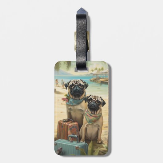 Pug Koppel Vakantie Reizen  Bagagelabel (Achterkant verticaal)