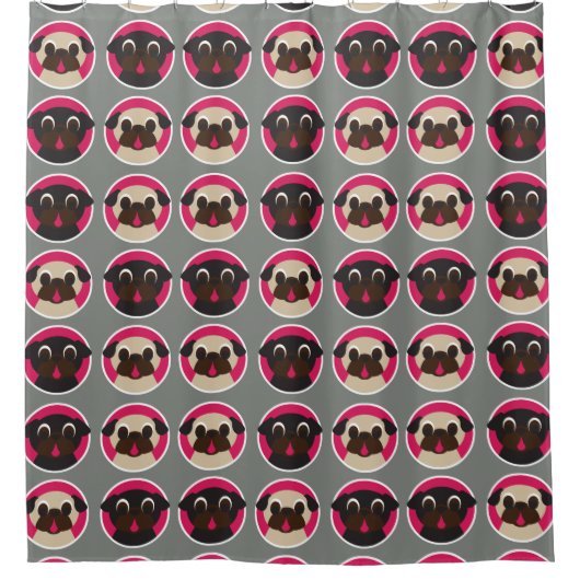 Pug-koppen Fawn and Black Pug Pattern Douchegordijn (Voorkant)