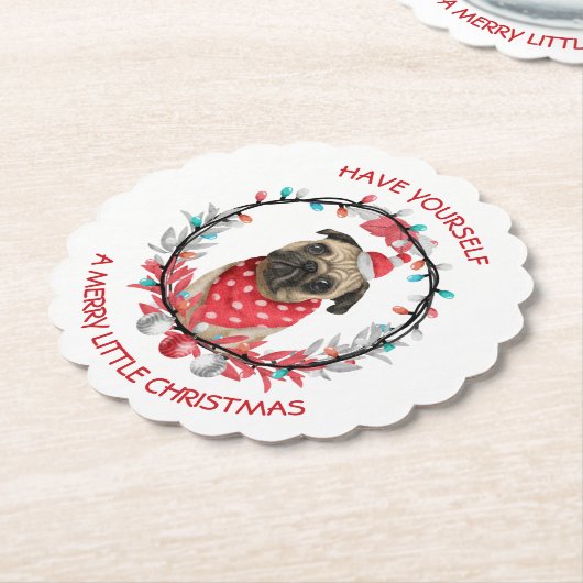 Pug laat jezelf een prettig kerstfeest zien kartonnen onderzetters (Gekanteld)
