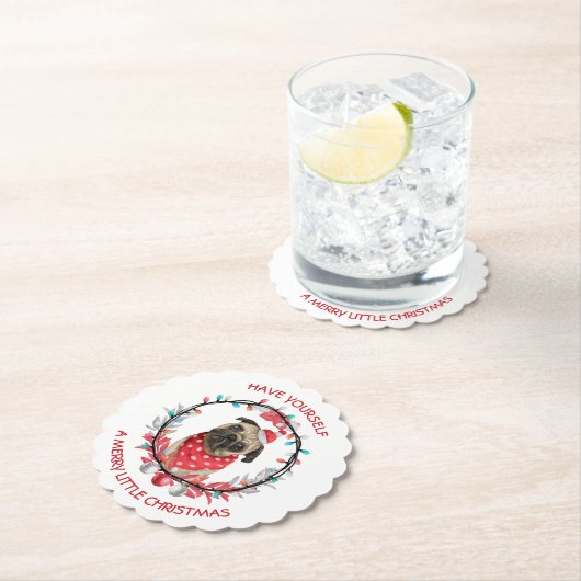 Pug laat jezelf een prettig kerstfeest zien kartonnen onderzetters (Insitu)