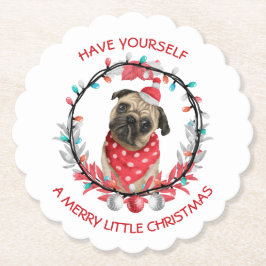 Pug laat jezelf een prettig kerstfeest zien kartonnen onderzetters