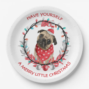 Pug laat jezelf een prettig kerstfeest zien papieren bordje