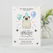 Pug laat Pawty Dog Birthday Invitation Blue Kaart (Staand voorkant)