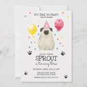 Pug laat Pawty Dog Birthday Uitnodiging Roze (Voorkant)