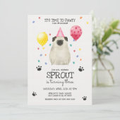 Pug laat Pawty Dog Birthday Uitnodiging Roze (Staand voorkant)
