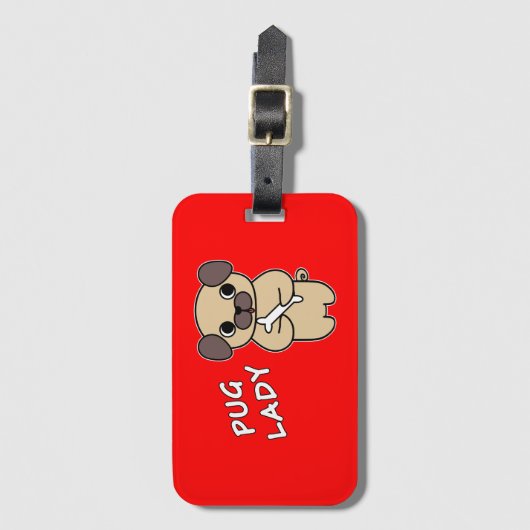 PUG LADY - Rood Bagagelabel (Voorkant (verticaal))