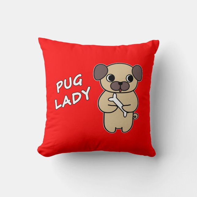 PUG LADY - Rood Kussen (Voorkant)