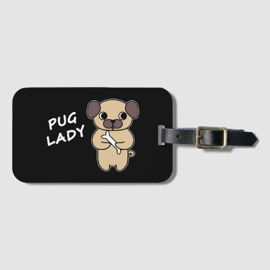PUG LADY - Zwarte Bagage Label (Voorkant (horizontaal))