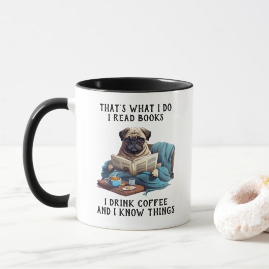 Pug Leesboeken en Drink Koffie Mok (Met donut)