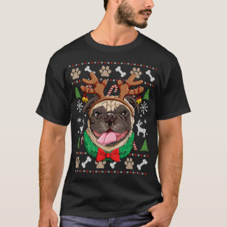 Pug Lelijke Kerst Rendier Geweien Hond Kerst Meisj T-shirt