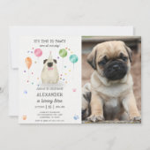 Pug Lets Hond Pawty Puppy Verjaardag Roze Foto Kaart (Voorkant)