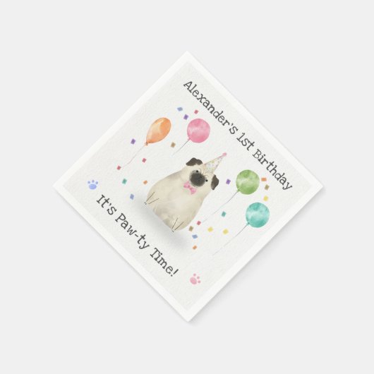 Pug Lets Hond Verjaardagsfeest Servet (Hoek)