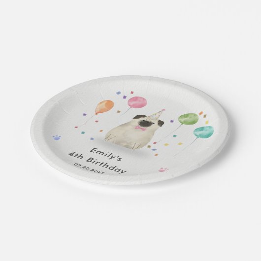 Pug Lets Puppy Dog Kids Verjaardagsfeestje Papieren Bordje (Gekanteld)