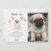 Pug Lets Puppy Dog Verjaardagsfeestje Dank je kaar Kaart (Voorkant)