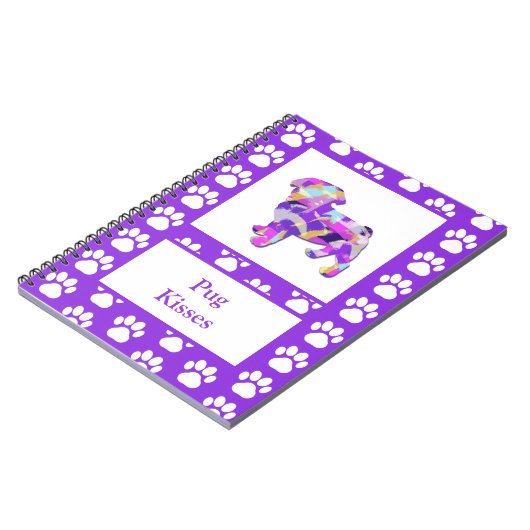 Pug Leuke Hond Silhouet Poot Paarse PY & B Notitieboek (Linkerzijde)