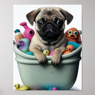 Pug Leven: Een Zeepavontuur in het Bad Poster