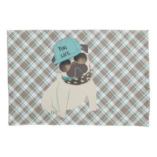Pug Leven Hond in Pet Bandana Zonnebril Geruit Kussensloop