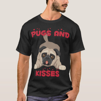 Pug Leven Pugs en kusjes Lippen en puppy rode hart T-shirt
