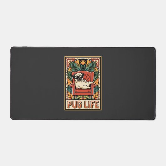 Pug Leven Retro Volkskunst Hond Bureaumat (Voorkant)