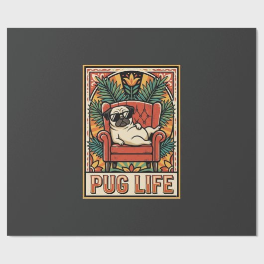 Pug Leven Retro Volkskunst Hond Cadeaupapier (Vlak)